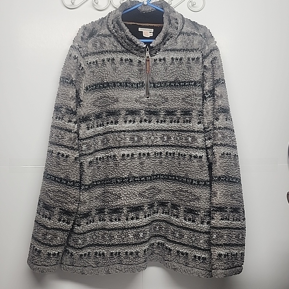 Carbon2cobalt XXL gray aztec faux sherling zipper teddy pullover warm jacket.